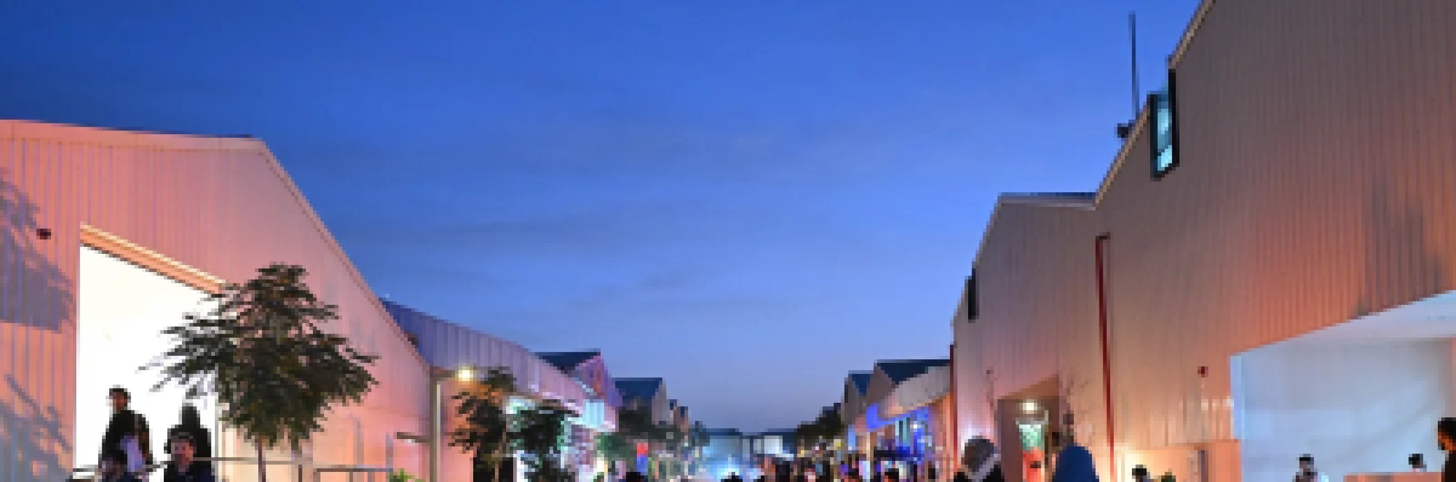JAX District walkway at dusk